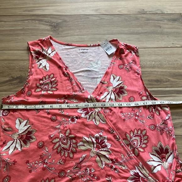 Loft sleeveless faux wrap salmon with darker salmon white and tan print. - Picture 9 of 10